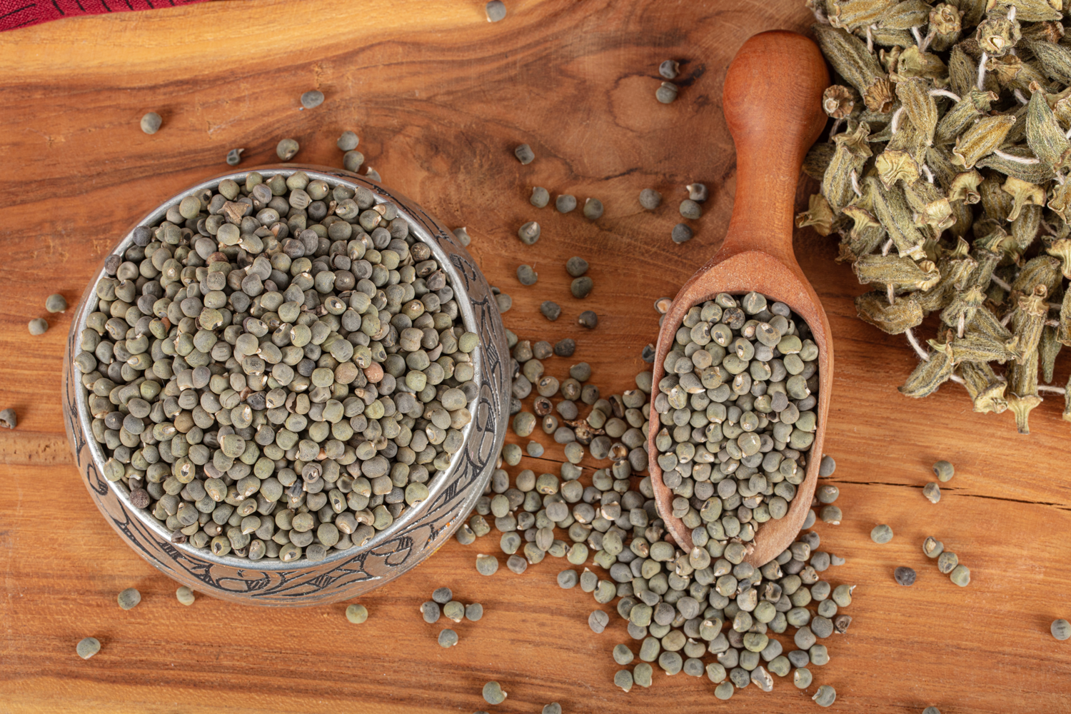 Bowl of dried ambrette seeds
